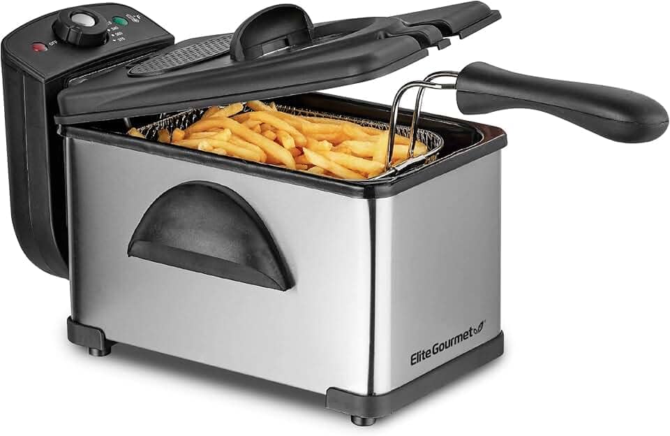 Elite Gourmet EDF2100 fritadeira elétrica com capacidade de óleo de 8,2 litros com botão de temperatura, tampa com janela de visão, aço inoxidável