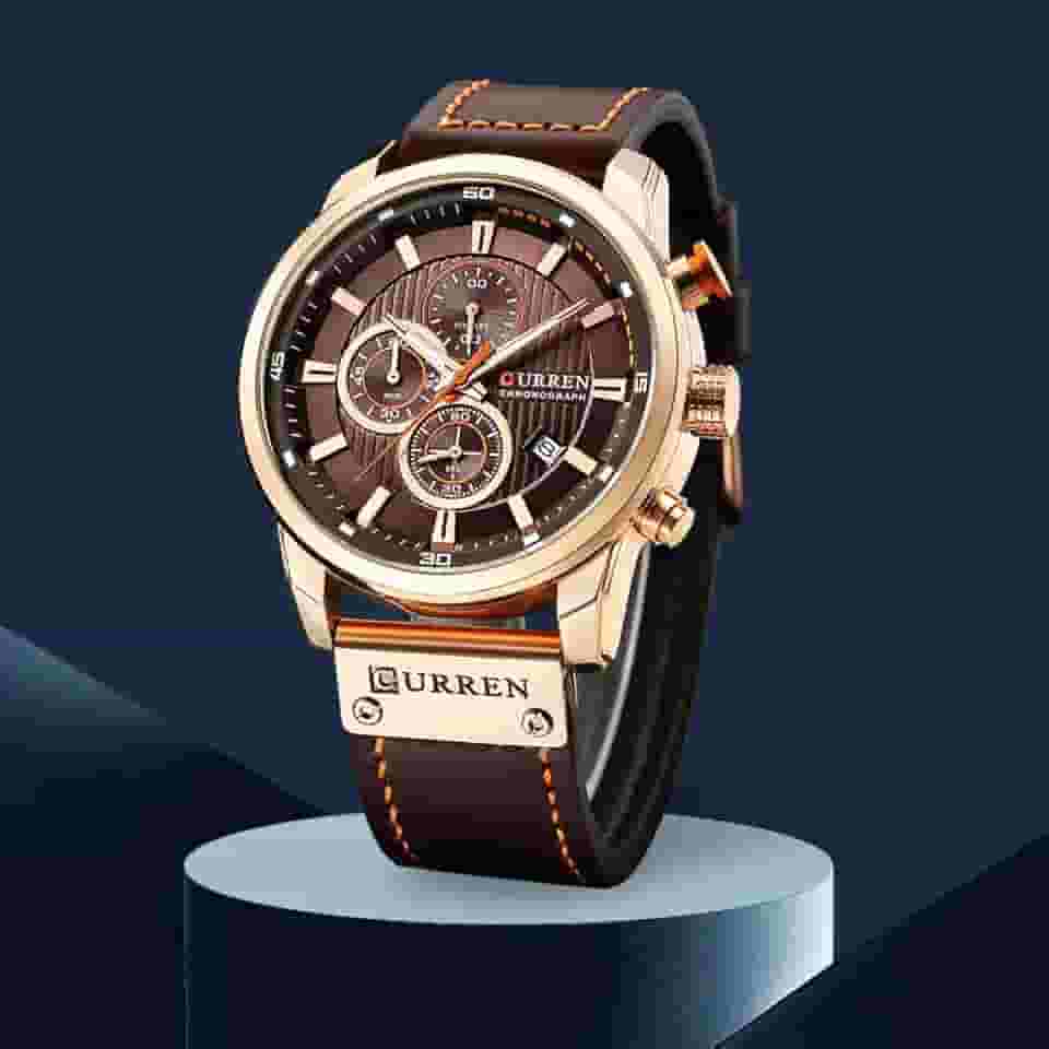 Relógio de pulso masculino militar com pulseira de couro, esportivo, à prova d'água, com cronógrafo, mostrador de data, de quartzo