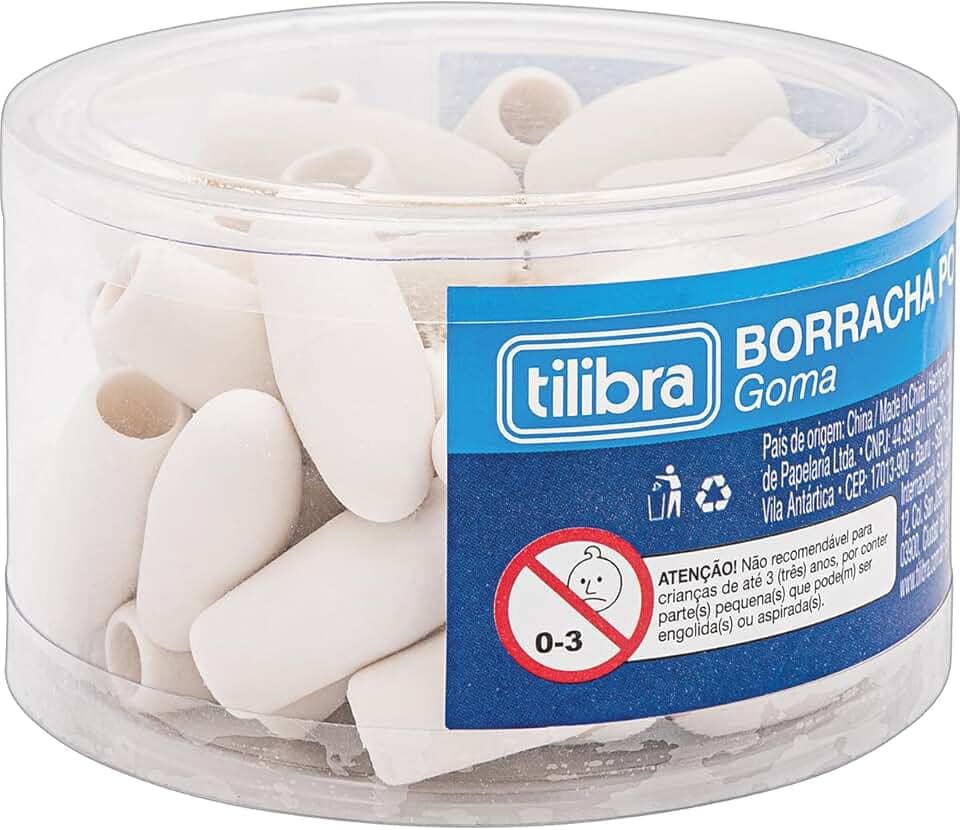 Tilibra - Borracha Ponteira Branca, Caixa com 50 unidades