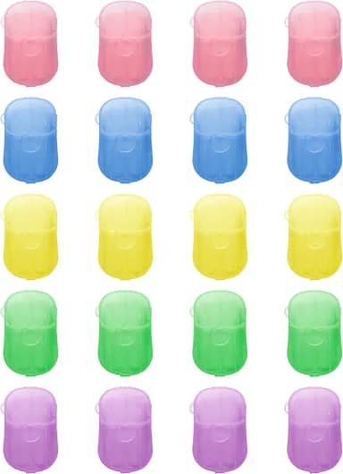 DF DUALFERV Folhas de sabão de mão de papel para viagem, pacote com 20 (400 folhas) mini folhas de sabonete portátil para as mãos, folha de sabão descartável perfumada, folhas coloridas de sabonete de
