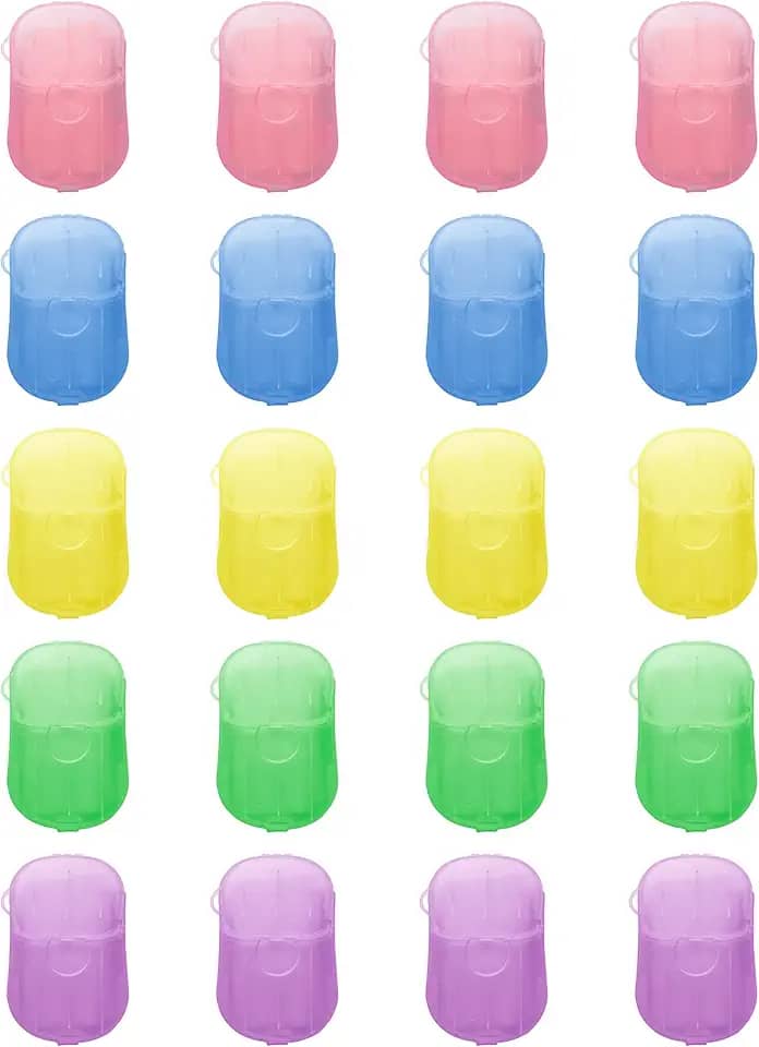 DF DUALFERV Folhas de sabão de mão de papel para viagem, pacote com 20 (400 folhas) mini folhas de sabonete portátil para as mãos, folha de sabão descartável perfumada, folhas coloridas de sabonete de