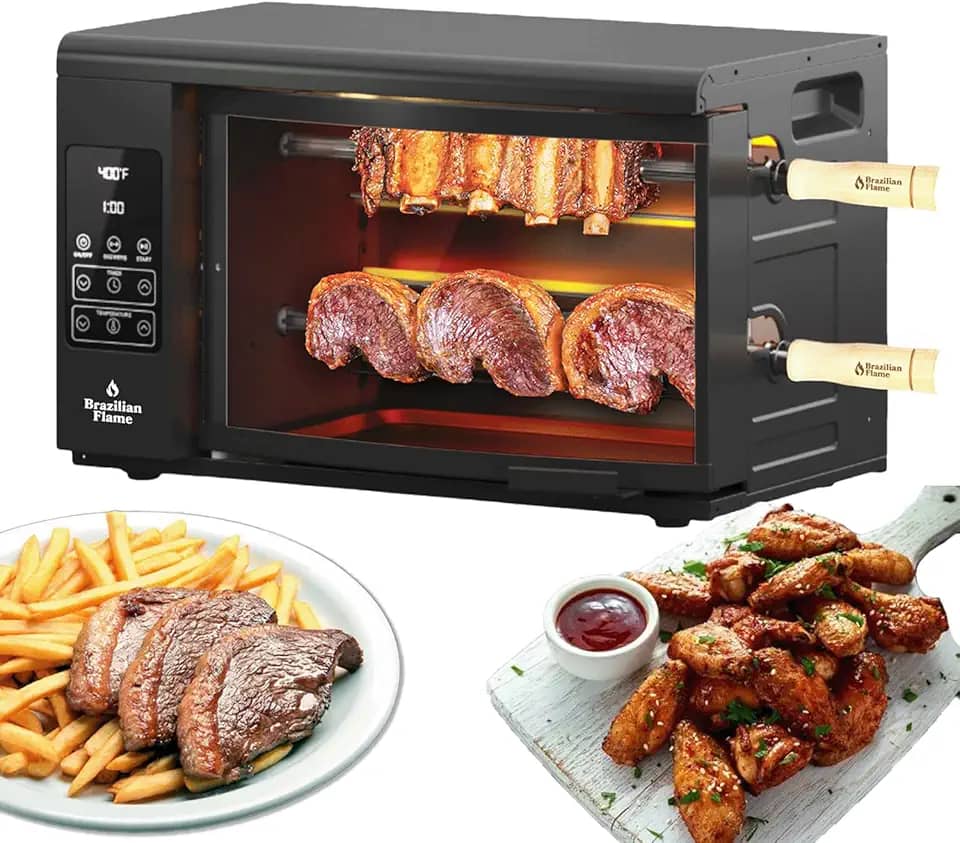 Brazilian Flame Forno Elétrico Rotativo Rotativo - Série Volta, Grelha Vertical De Bancada Com Espetos Giratórios Automáticos Para Frango, Carne E Kebab, Visor Digital E Temperatura Ajustável, Capac