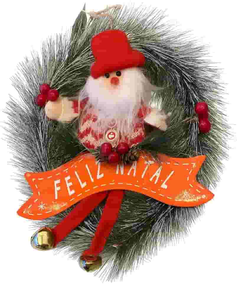 Guirlanda Natalina de Papai Noel, Feliz Natal, Decorativa com Sinos, Vermelho e Verde, Estilo Natal para Porta