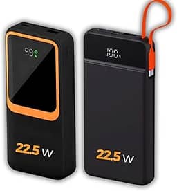 Carregador Portátil (Power Bank) 20000Mah Turbo 22.5w Carregamento Ultra Rápido PD Visor Led com 2 Saídas Compatível com Android e IOS (Preto)