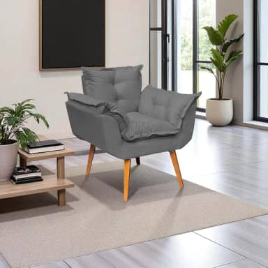 Poltrona Alice Decorativa Para Sala Cadeira Reforçada Para Recepção Manicure Clínica Sala De Espera Consultório Escritório Pé Castanho - Clique & Decore (Cinza)