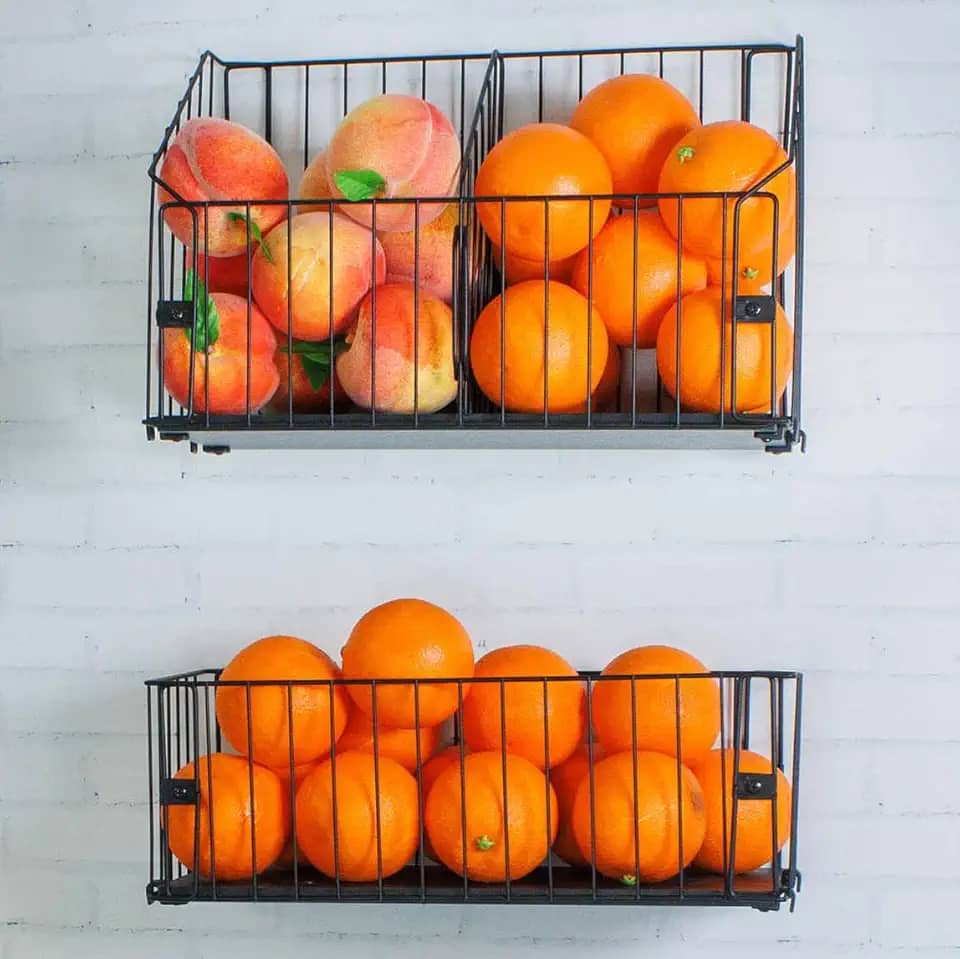 Fruteira de Parede Aramado Cozinha Cesto Frutas Kit 1P e 1G