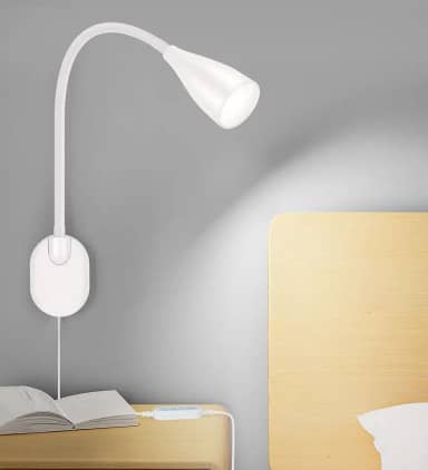 Luz de leitura de cabeceira de LED montada na parede com porta de carregamento USB, 10 níveis regulável e ajustável, 5 cores, lâmpada noturna adesiva plug-in para livros na cama, iluminação de quarto