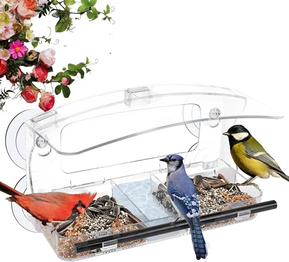 Alimentador de pássaros de janela com ventosas fortes, alimentadores de pássaros transparentes para visualização de janelas, alimentador de pássaros de janela de acrílico para gatos, presentes para