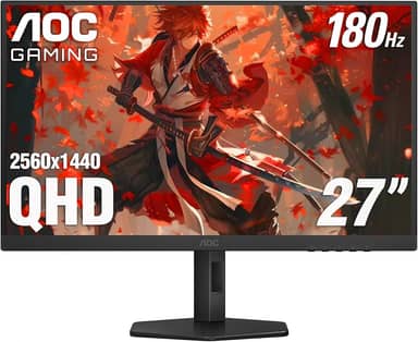 AOC Q27G4XN Monitor de jogos 27", 2K QHD 2560 x 1440, 180 Hz 1 ms, Adaptive-Sync, Height ajustável, 2 X HDMI 2.0, 1 porta de exibição, Xbox/PS5/Switch Ready, 3-Year Zero-B. Right-Dot