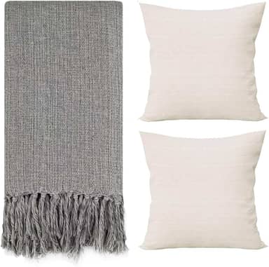 Manta Para Sofá Cinza 240x180 (1 Manta + 2 Capas Bege)