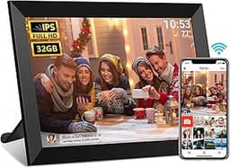 Moldura digital FRAMEO, porta-retrato digital Wi-Fi de 10,1 polegadas com tela sensível ao toque IPS de 1280 x 800, armazenamento integrado de 32 GB, fácil de compartilhar fotos ou vídeos via