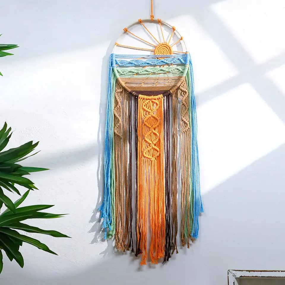 Artilady Apanhador de sonhos de arte de parede pôr do sol - macramê para pendurar na parede grandes apanhadores de sonhos, tapeçaria boho tecida à mão, decoração de parede colorida para quarto,