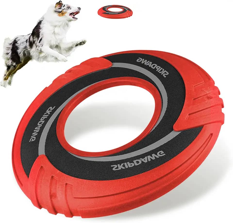 SKIPDAWG Brinquedo interativo de puxão para cães, disco voador de cachorro flutua na água para mantê-los ocupados, brinquedos para animais de estimação ao ar livre para treinamento de exercícios, leve
