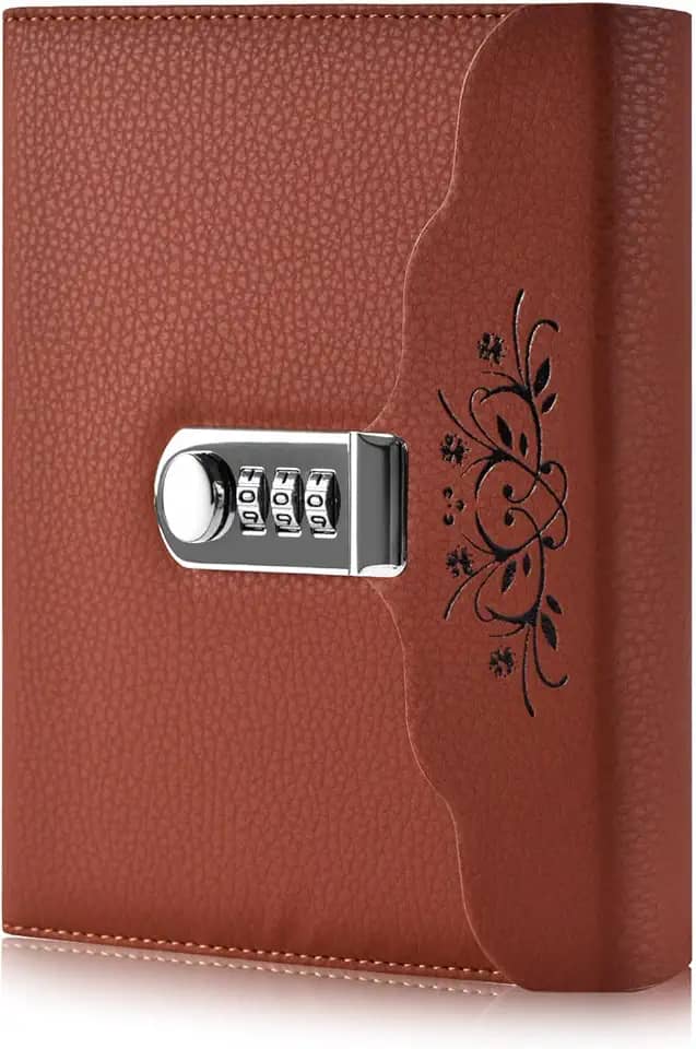 ARRLSDB Lock Diary Caderno de couro para escrever caderno organizador de senha digital com bloqueio diário pessoal (marrom)