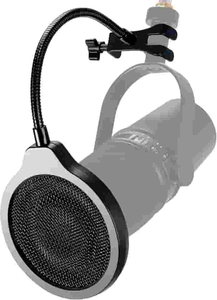 YOUSHARES Filtro Pop – Para-brisas de metal de 10 cm e 3 camadas com clipe de pescoço de ganso flexível de 360° compatível com microfone Shure MV7
