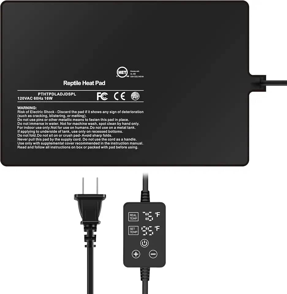 Simple Deluxe Almofada de aquecimento para répteis de 20 x 30 cm, 16 W, com termostato ajustável sob o tanque, tapete de aquecimento de terrário para tartarugas, lagartos, sapos e outros répteis