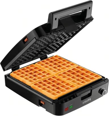 KRUPS Máquina de waffle belga com placas removíveis, 4 fatias, prata/preto
