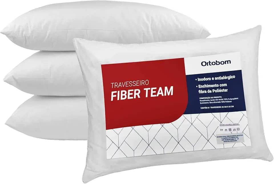 Kit Travesseiro 04 Peças Fiber Team Antialérgico com Fibra Siliconizada - Ortobom