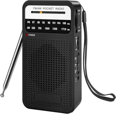 Rádio portátil AM FM com recepção de longo alcance, rádio transistor Goodes com alto-falante, conector de fone de ouvido, 2 pilhas AA, alto-falante alto, adequado para uso interno, externo e de