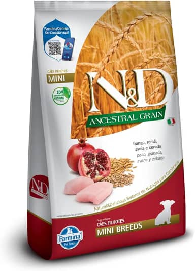 N&D Ancestral para Cães Filhotes de Raças Mini e Pequenas Sabor Frango, Romã, Aveia e Cevada 2,5Kg