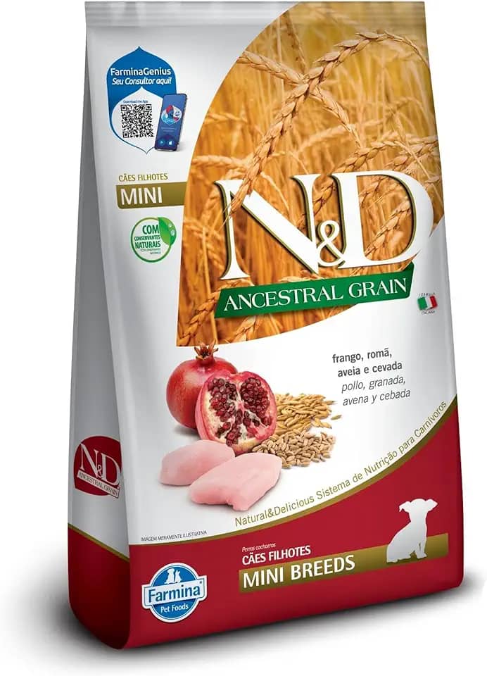 N&D Ancestral para Cães Filhotes de Raças Mini e Pequenas Sabor Frango, Romã, Aveia e Cevada 2,5Kg