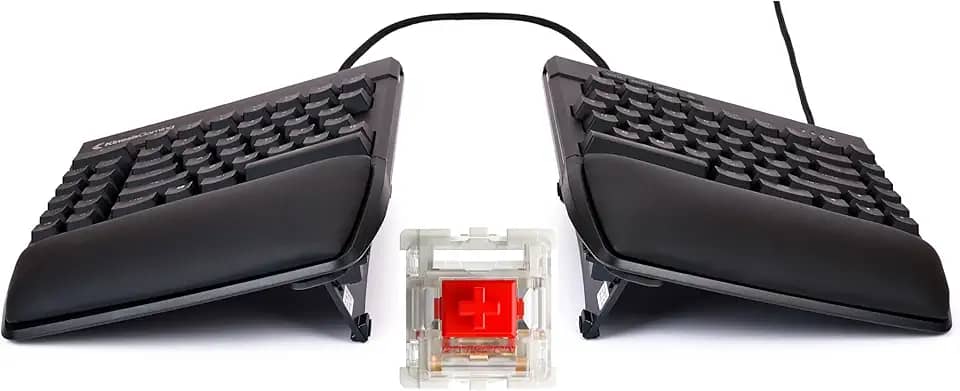 KINESIS Teclado mecânico dividido Freestyle Edge RGB Plus | Interruptores lineares Hotswap | RGB | Ergonômico | Kit de elevação incluído | Suporte de palma destacável | Totalmente programável | Teclas