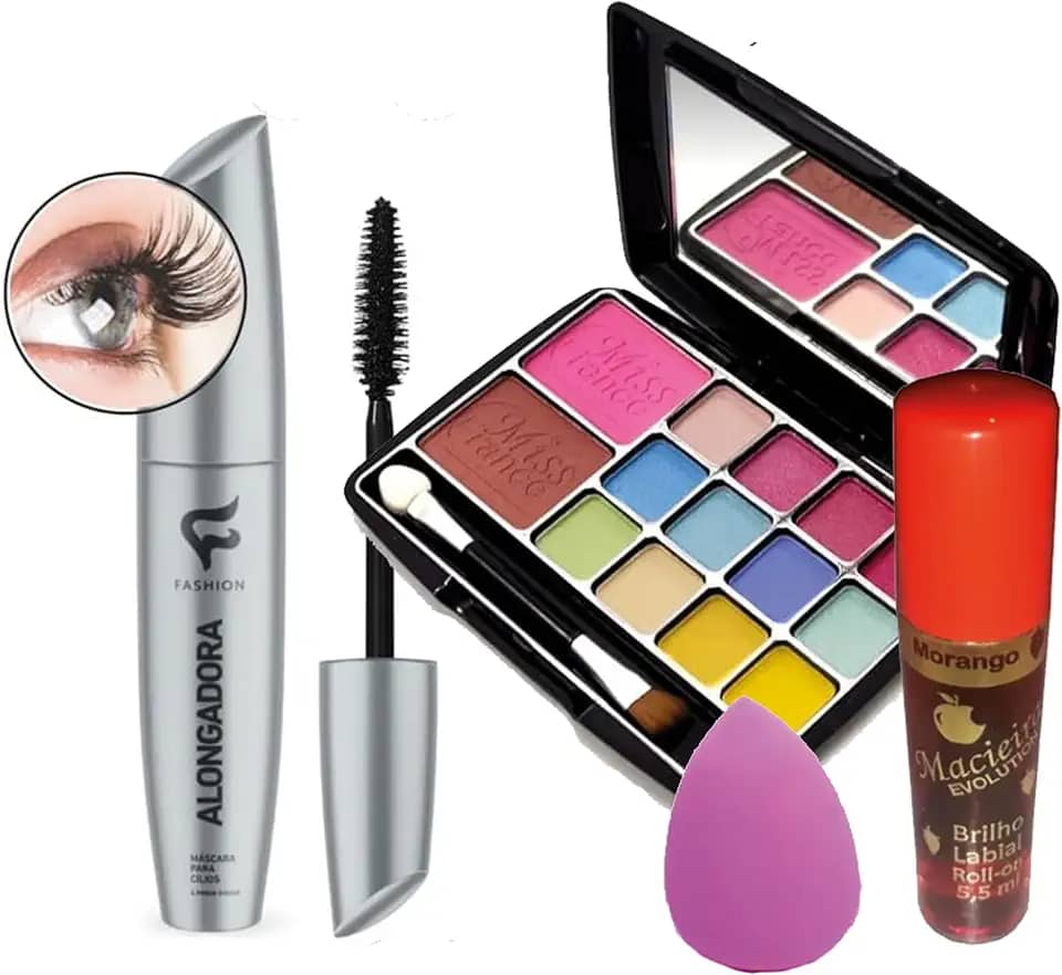 Kit de Maquiagem Juvenil K11 Photo Design - Máscara de Cílios, Paleta de Sombras com Blush e Pincel, Gloss e Esponja de Maquiagem para Adolescentes ou Adulto