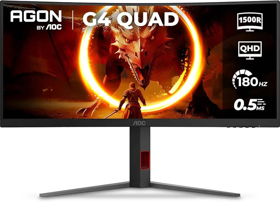 Monitor Gamer Curvo AOC AGON QUAD 34' Ultrawide WQHD 180Hz 0,5ms Base Ajustável U34G4C