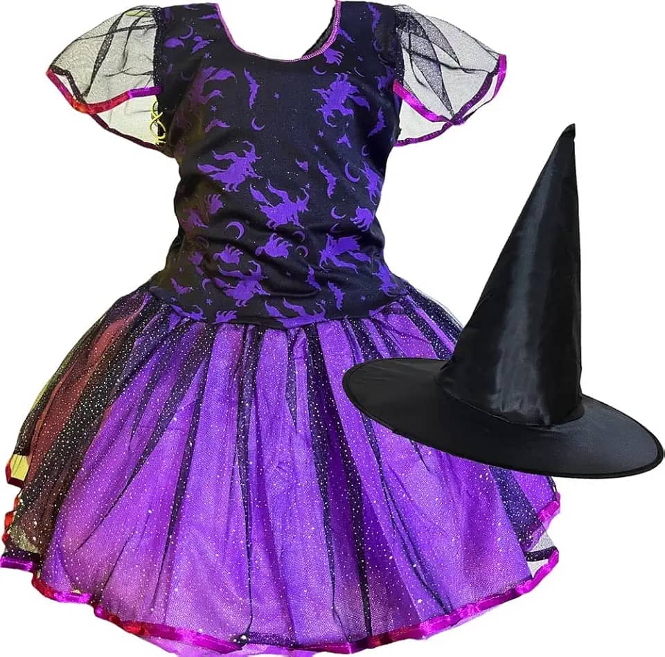 Fantasia Vestido Bruxinha Roupa Infantil Criança Chapéu Luxo