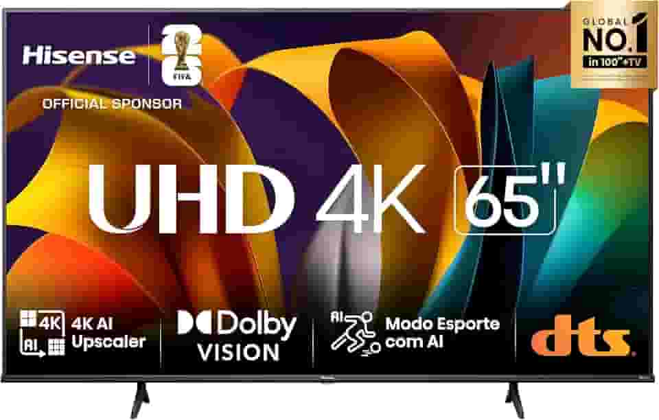 Hisense Smart TV UHD 4K DLED 65' Polegadas 65A6N com HDR10+ Dolby Vision Game Mode Controle por Voz Alexa Built-In AirPlay