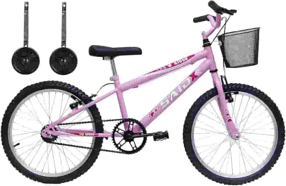 Bicicleta Aro 20 Bike Infantil Meninas feminina cesta e rodinhas Saidx (Rosa)