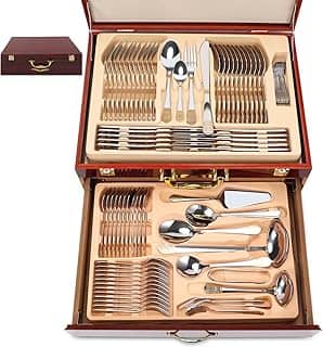 Faqueiro, Jogo de Talheres 84PCS, 410 Faqueiro Inox, Conjunto de Talheres de Aço Inoxidável de Qualidade, Prata