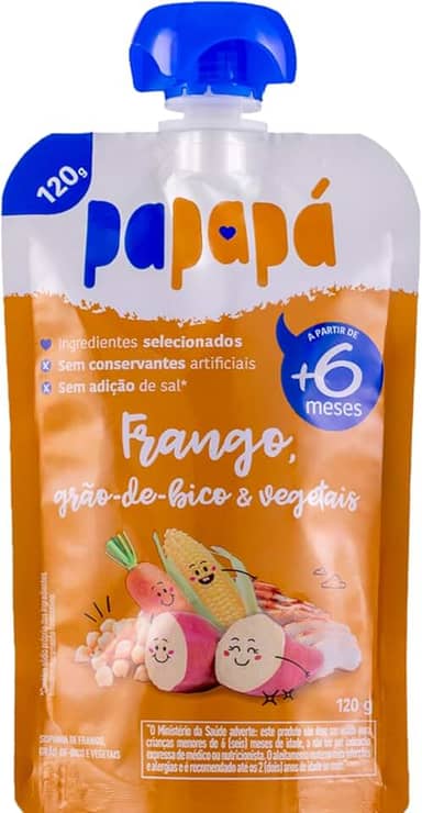Papapá, Papinha infantil, Sabor Frango, Grão-de-Bico e Vegetais, 120g, Laranja