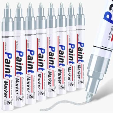 Caneta de tinta prateada marcador metálico permanente – 8 canetas de tinta à base de óleo, ponta média, secagem rápida e à prova d'água para restauração automotiva, metal, pintura rupestre, marcador