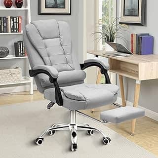 Cadeira de escritório presidente, cadeira de home office com apoio para os pés e encosto ajustável (Cinza)