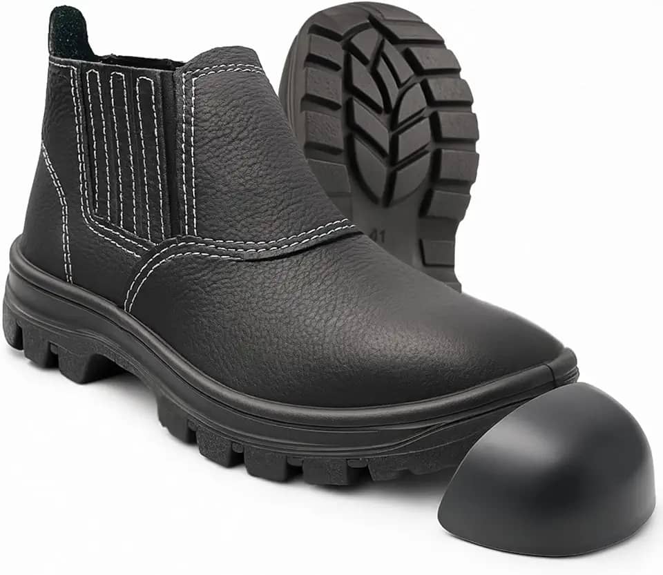 Botina de Segurança Bico de PVC Com CA Bota de Couro Relax Com Elástico Para Trabalho Tam.33-46