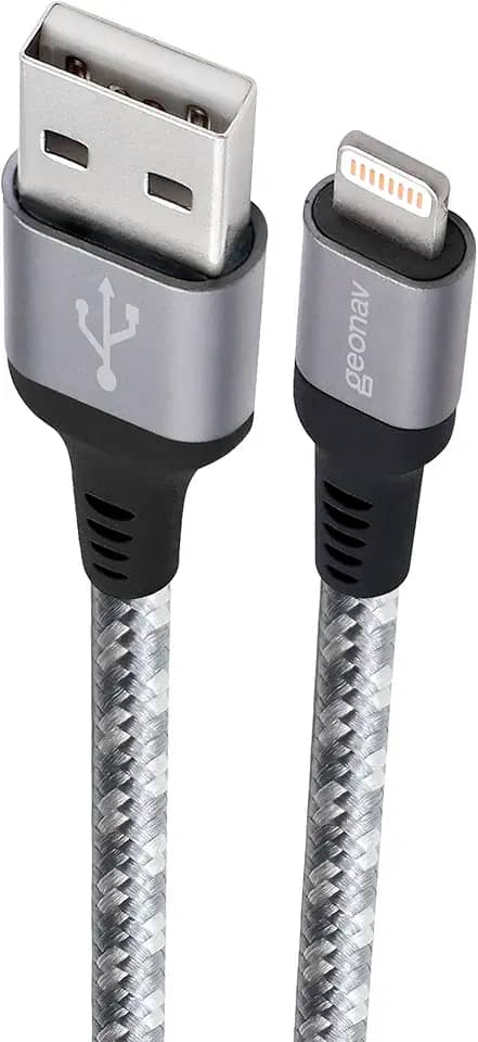 Geonav Cabo iPhone, iPad, iPod Lightning conector original Mfi Apple, nylon trançado, 1.5MT, LIGHT10, Titanium