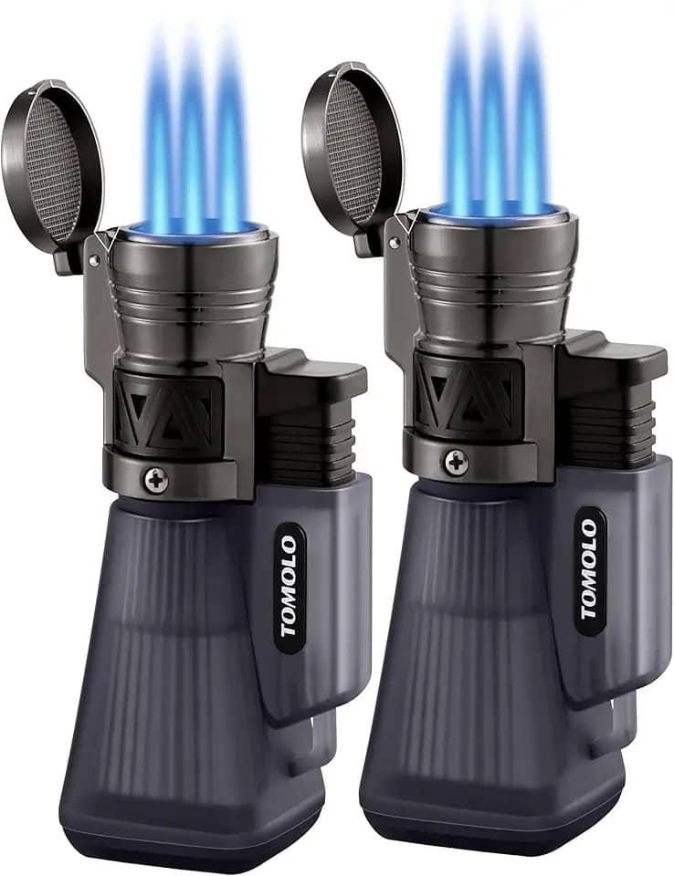TOMOLO Isqueiro lanterna, pacote com 2 isqueiros recarregáveis de butano com 3 lanternas a jato, chama ajustável à prova de vento (sem combustível) (preto)