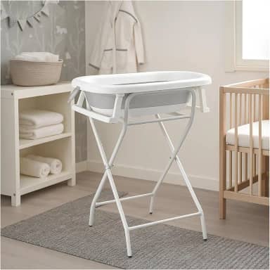 PIPDIP Kit Banheira Dobrável de Bebê, Infantil, Modelo 3 em 1, Com Encosto, Capacidade de até 44 Litros, Portátil, Suporte de Altura, Plástico e Borracha e Ferro, Branco e Cinza.