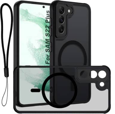 USTIYA Magnética Capa para Samsung Galaxy S22+ S22 Plus Case Matte Acrílico Uso Resistente Protetora de Câmera Capinha Acessórios para Celular com Cordão Preto FGCX