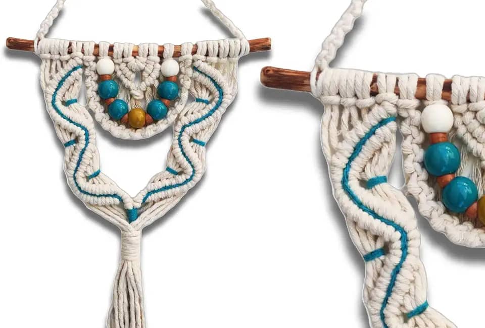 Painel de Macramê Decoração para Casa Boho Chic (Cru/Verde Esmeralda)