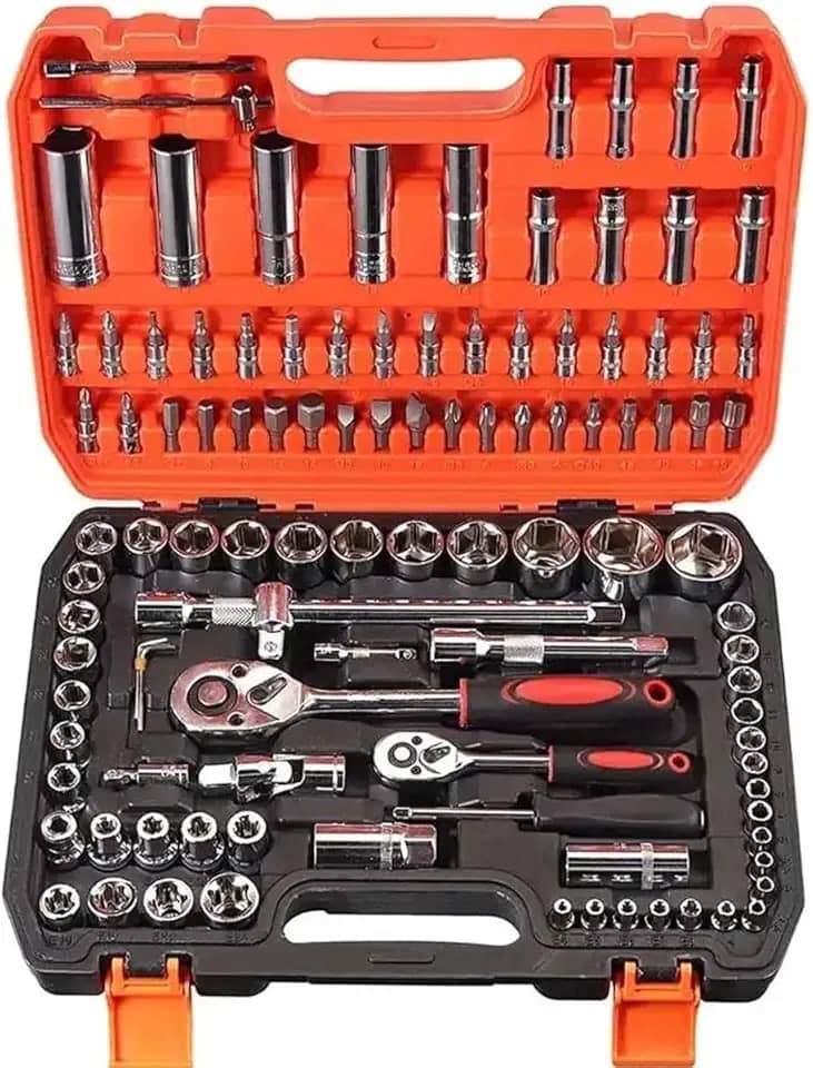 Jogo de Ferramentas Soquetes Caixa Ferramenta Sextavados 108 Peças CR-V com Maleta Profissional