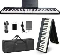 AiJoy Teclado de piano de 88 teclas ASP-10F elétrico portátil dobrável com teclado semipesado, suporte de música, pedal de sustentação, bolsa, teclado de música MIDI USB para iniciantes, preto