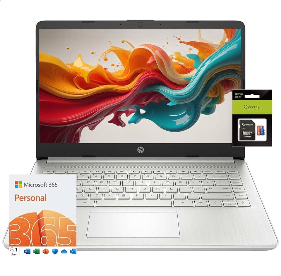 HP Laptop HD de 14 polegadas, Windows 11, Intel Quad-Core N4120, 1 ano de Office 365, 16 GB de RAM, 256 GB de armazenamento (128 GB eMMC + cartão SD de 128 GB), ultraleve para estudantes de negócios