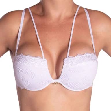 Sutiã strappy com decote em V e renda Nayane Rodrigues