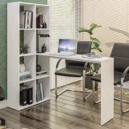 Escrivaninha com Estante Lateral Multimóveis Branco – Mesa de Estudo e Trabalho com 5 Prateleiras, Ideal para Home Office e Organização