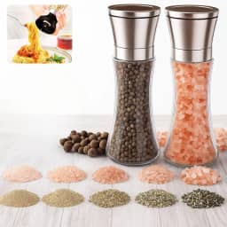 Moedor de Tempero 200 ml em Vidro – Regulador com 5 níveis de moagem – Sal, Pimenta e porta sal saleiro de mesa saleiro e pimenteiro – Design Ergonômico para Cozinha - Premium