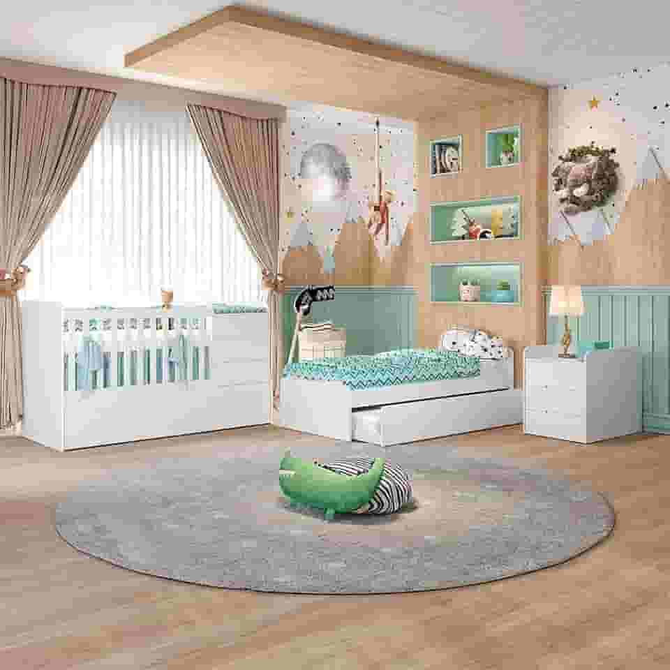 Berço Multifuncional Americano Cléo Branco Fosco Carolina Baby