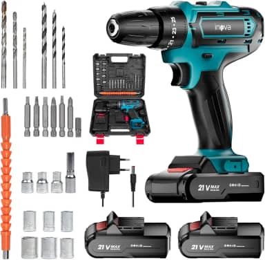 Furadeira e Parafusadeira de Impacto Sem Fio 21V, Kit Parafusadeira Eletrica Com 2 Baterias de 2,0Ah, iluminação LED, Ajuste de 25 Velocidades, Reparos Domésticos, Projetos de Bricolagem