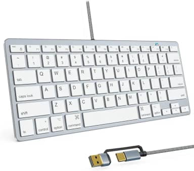 Teclado ultrafino com fio para Apple, cabo de conversão USB e tipo C, 78 teclas de tesoura, teclas de atalho de mídia, compatível com MacBook, iMac, Mac mini, Mac Pro, laptops, computadores desktop